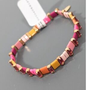 NWT Anthropologie Serefina Pink Gold Baguette Stretch Bracelet 7"